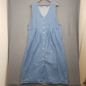 Premier International Women 2X Denim Blue Jean Dress Jumper Button Front Pockets